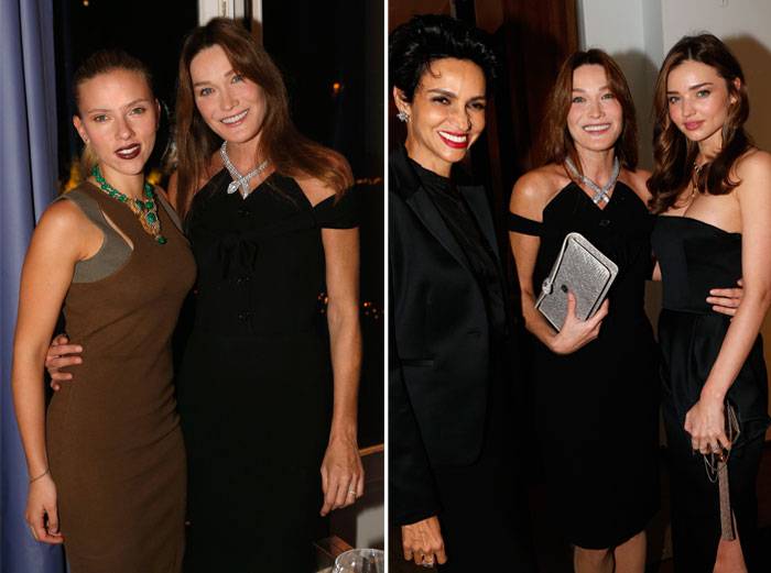 Izquierda: Scarlett Johansson & Carla Bruni - Derecha: Farida Khelfa, Carla Bruni & Miranda Kerr