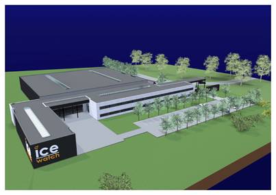 Una representación 3D del nuevo centro de almacenaje y distribución Europea de Ice-Watch en Bastogne 