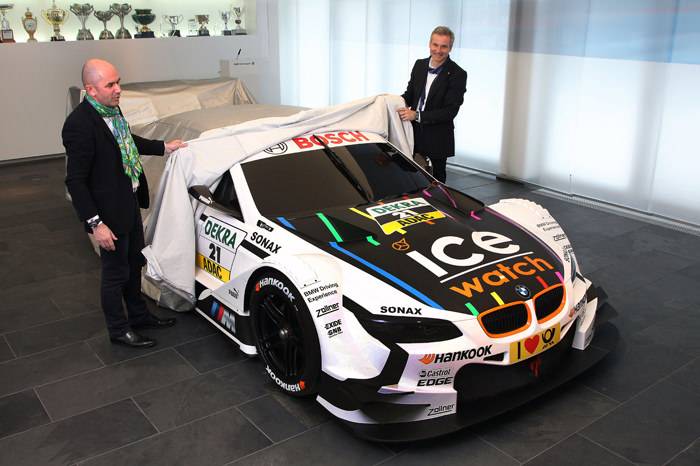 El CEO de Ice-Watch, Jean-Pierre Lutgen (izquierda) y el Director de BMW Motorsport Jens Marquardt descubriendo el Ice-Watch BMW M3 DTM