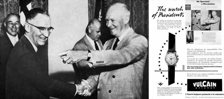El Presidente Eisenhower llevando su reloj Vulcain Cricket 
