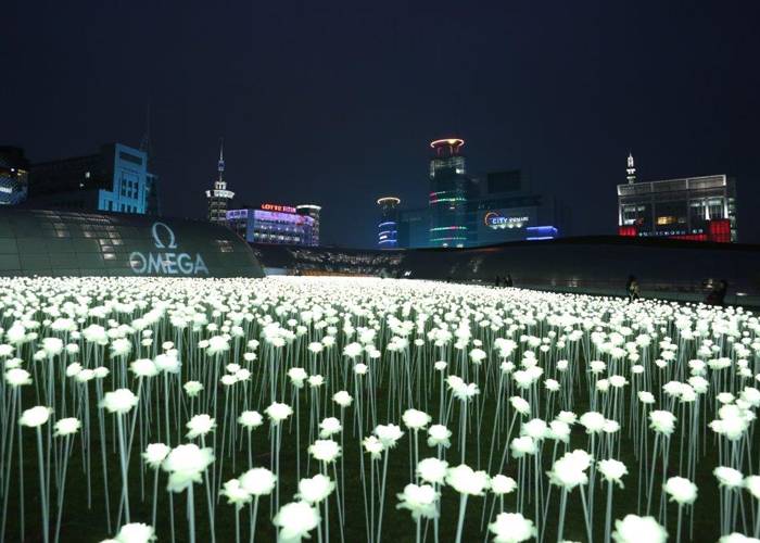 Más de 21,000 flores blancas de iluminaron en el Omega Butterfly event en Seul