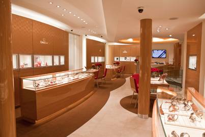 Una vista interior de la nueva boutique de Omega en Zürich
