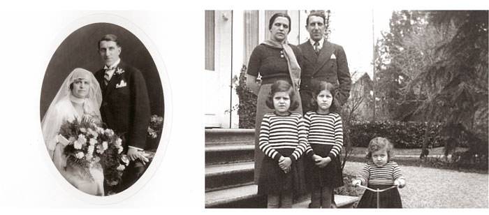 La boda de Hugo Buchser y Mary Stüdeli, en la Catedral de San Urs, Solothurn, 1926. Principio de los años treinta, las tres hijas del matrimonio Buchser: Suzi, Doris y Lisbeth, Chêne-Bourg.