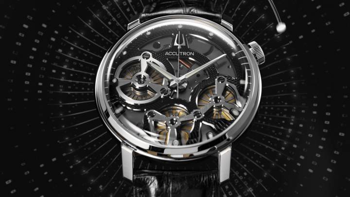 El Accutron Spaceview Evolution, con su movimiento patentado impulsado por energía electrostática, presenta una corona a las 2 en punto y un diseño de esfera revisado, lo que representa una evolución del diseño del Spaceview 2020.
