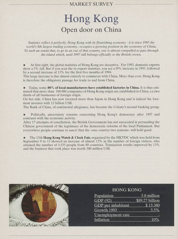 Hong Kong, la «puerta abierta» a China, escribíamos en 1994.