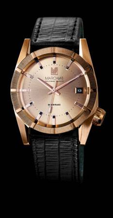 Reloj en oro rosa AM59 con correa de piel de lagarto negro elctrico