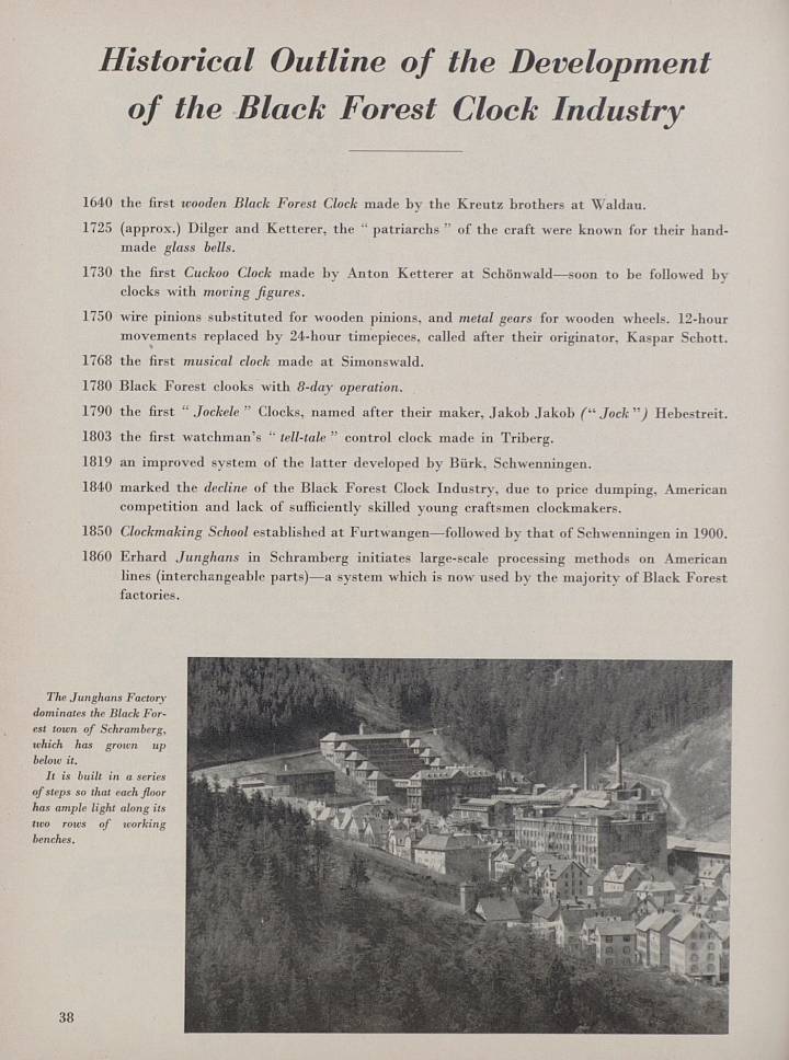 El icónico edificio de Junghans que domina la ciudad de Schramberg con su estructura en una serie de pasos se ilustra en esta historia del desarrollo de la industria del reloj en la Selva Negra publicada en una edición de 1953 de Europa Star.