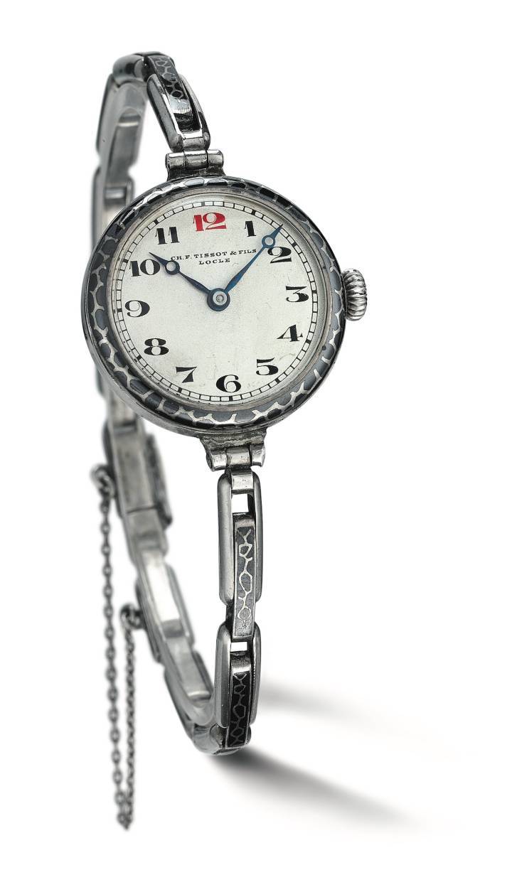 Reloj de pulsera Tissot de plata para señora, con motivo de piel de pantera, fechado en 1917. Colección Museo Tissot. E00012319.