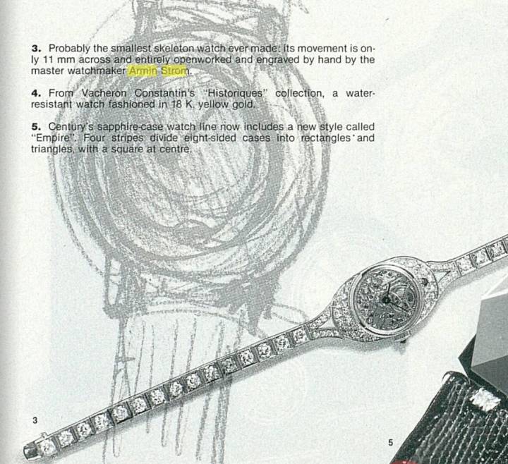 Un reloj esqueleto en miniatura del Sr. Armin Strom presentado en 1990 en Europa Star.