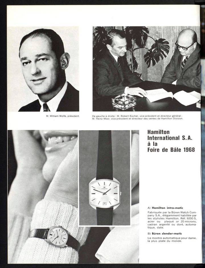 La colección Hamilton Intra-Matic en la Feria de Basilea en 1968. Publicado en el Europa Star Magazine 4/1968. 