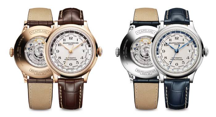 Izquierda: El Capeland Worldtimer en Oro Rojo (18K), Ref: 10107 - Derecha: El Capeland Worldtimer en Acerol, Ref: 10106 ambos de Baume & Mercier
