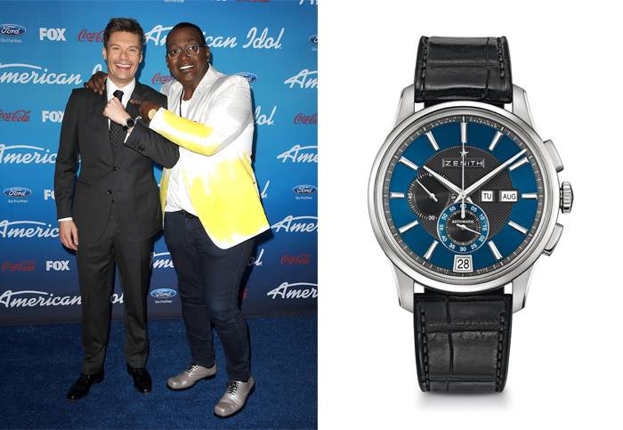 Izquierda: Ryan Seacrest vistiendo un Zenith en American Idol - Derecha: el Zenith Captain Winsor Chronograph
