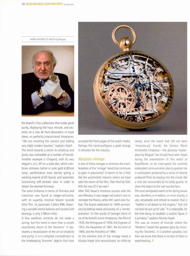 Nicolas G. Hayek presenta la reedición del reloj María Antonieta en 2008.