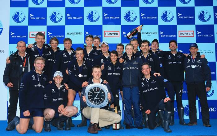 The 2014 winning team Oxford University Boat Club with the JeanRichard Wall Clock
