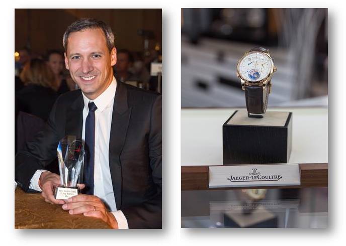Marc de Panafieu, Director de Jaeger-LeCoultre en Oriente Medio con el premio y el reloj Jaeger-LeCoultre Duomètre Unique Travel Time