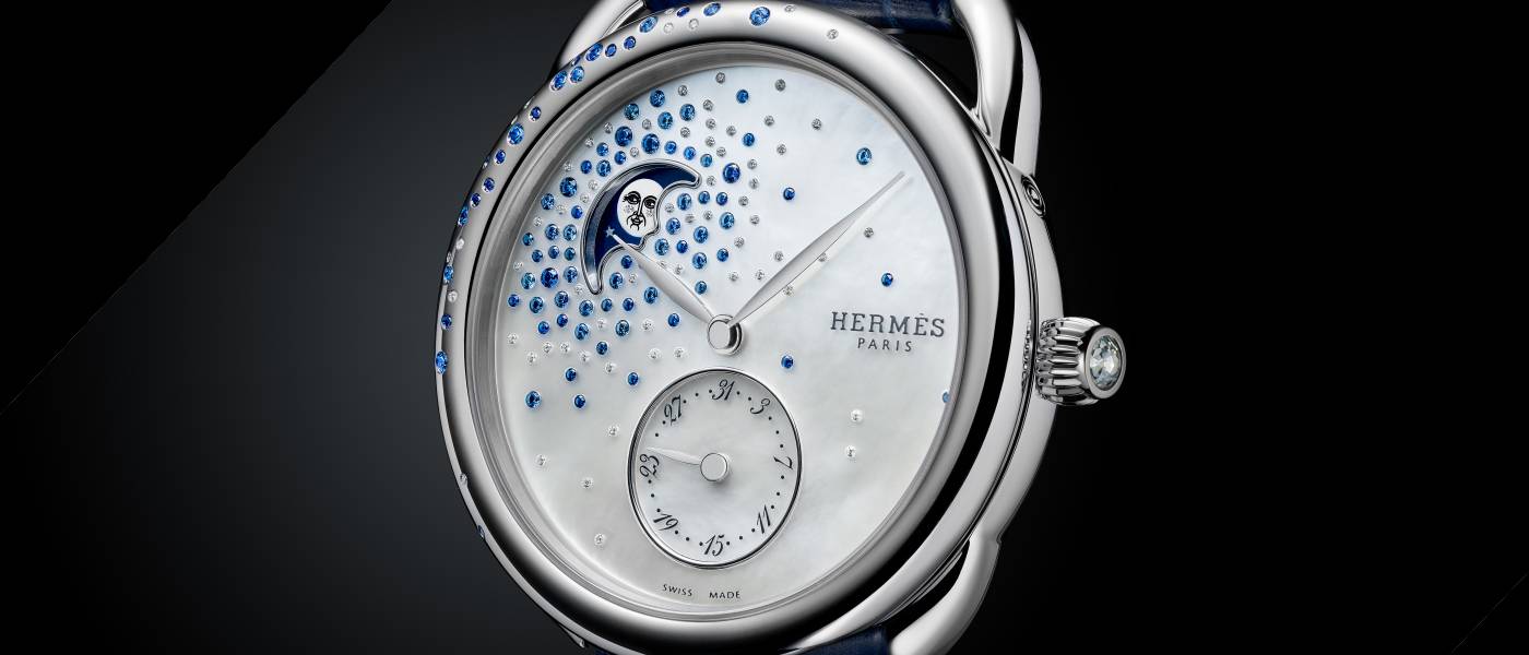 Hermès Arceau Petite Lune Alfombrado de diamantes y zafiros