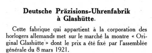 Extracto del Journal Suisse d'Horlogerie de 1921.