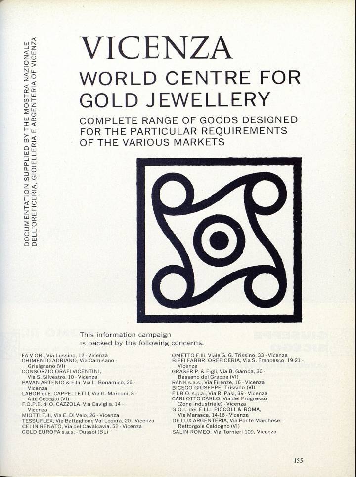 Vicenza es un centro histórico de joyería de oro. Salin, en cambio, se especializa en la fabricación de cajas de relojes y pulseras de oro que funde en su propia fundición (archivo Europa Star 1969).