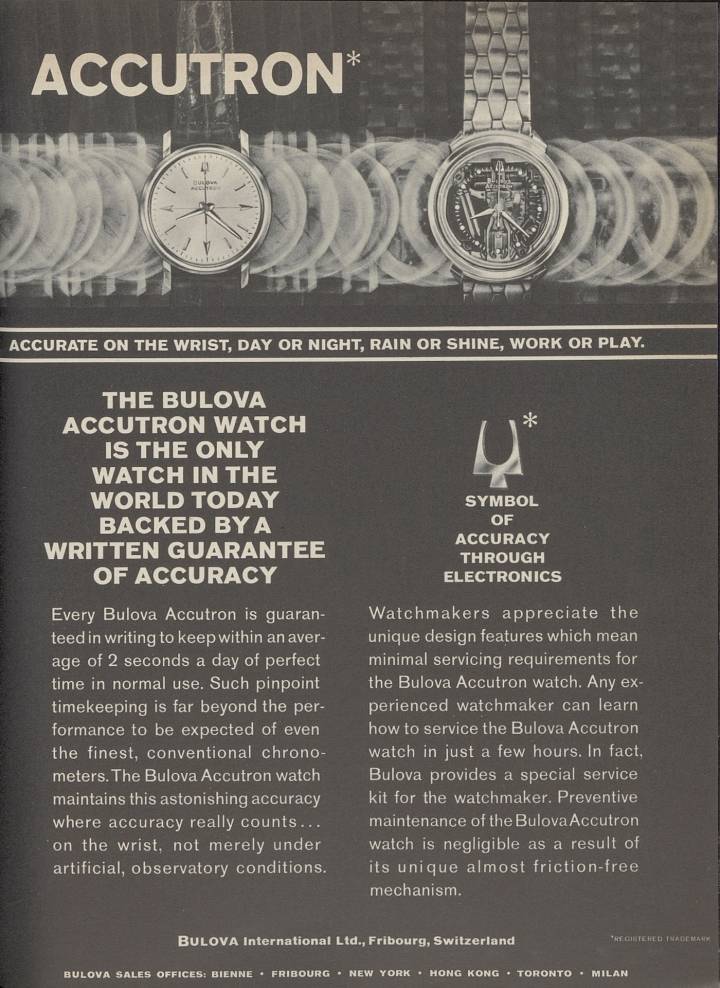 Anuncio de la joven marca Accutron publicado en Europa Star en 1963