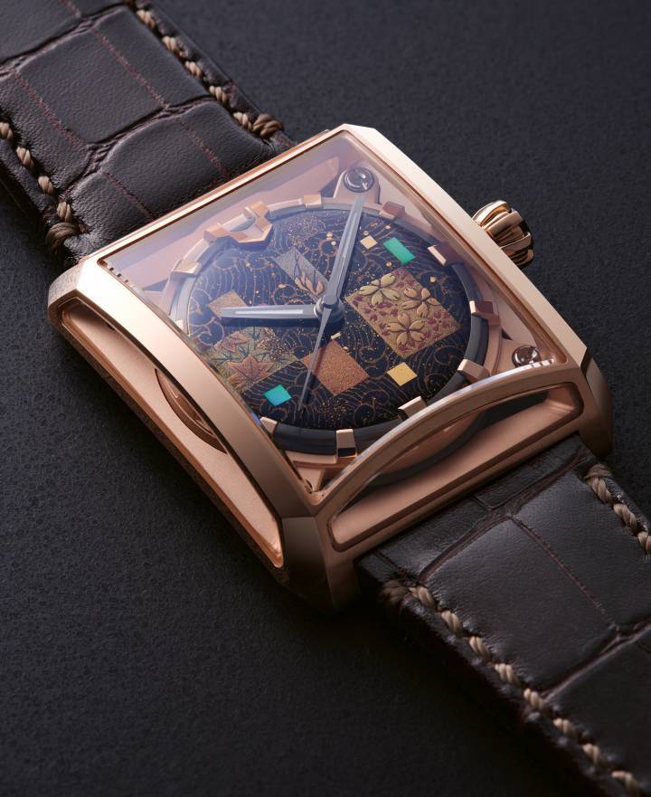 Minase 7 Windows 4 Seasons con esfera urushi maki-e. Maki-e es una colección de técnicas que combinan laca y metales preciosos para crear textura y profundidad.