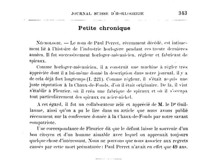 Obituario de Paul Perret. JSH (1904)