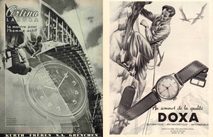 Anuncios de Certina y Doxa ads en los 40's (note que el nombre del modelo Certina era Labora) 