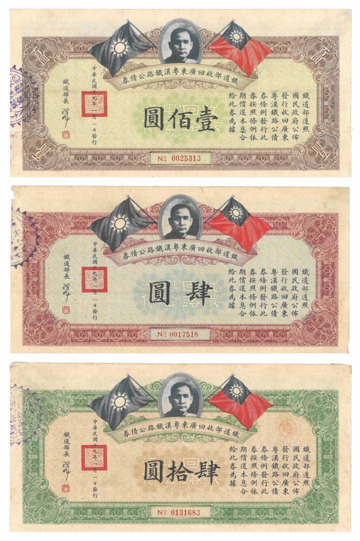Bonos de acciones ferroviarias Chinas, 1930. Colección del Museo Tissot.