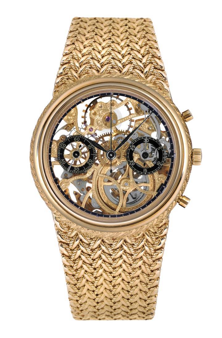 Cronógrafo en oro amarillo de 18 K de 1936, sobredimensionado para la hora (38 mm).