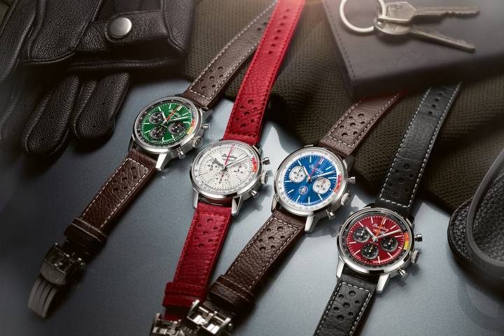Los cuatro relojes de la serie Top Time Classic Cars presentan los colores y emblemas de los autos deportivos de los años 50 y 60.