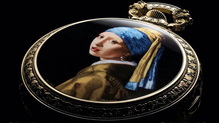 Vacheron Constantin Les Cabinotiers Westminster Sonnerie reloj de bolsillo (2021). La miniatura en esmalte, firmada A. Porchet 2018-2020, es una interpretación de La joven de la perla del pintor holandés Johannes Vermeer (1632-1675). Pieza única.