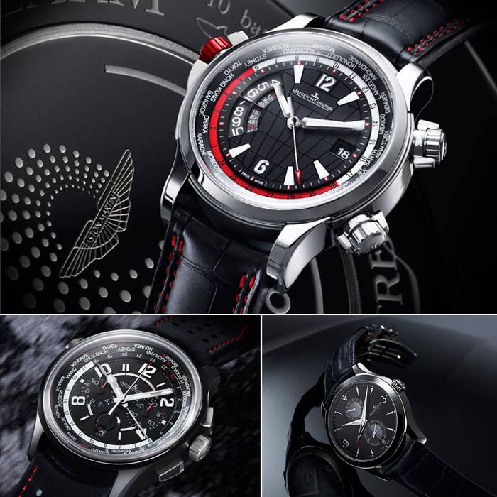Arriba: Master Compressor Extreme W-Alarm Aston Martin Watch - Abajo Izquierda: AMVOX5 World Chronograph Cermet Watch - Abajo Derecha: Master Hometime Aston Martin Watch - Todos de Jaeger-LeCoultre