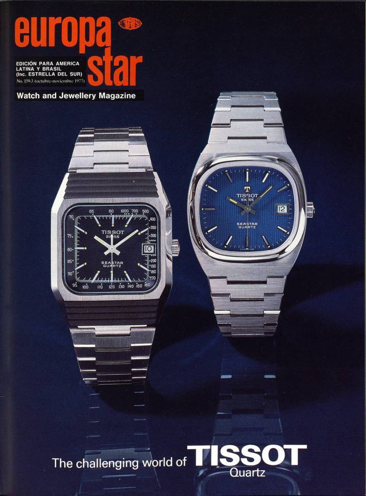 Tissot en la portada de Europa Star en 1977. Medio siglo después del desarrollo del cuarzo, la marca sigue apostando por esta tecnología, combinada con la energía solar y la conectividad.