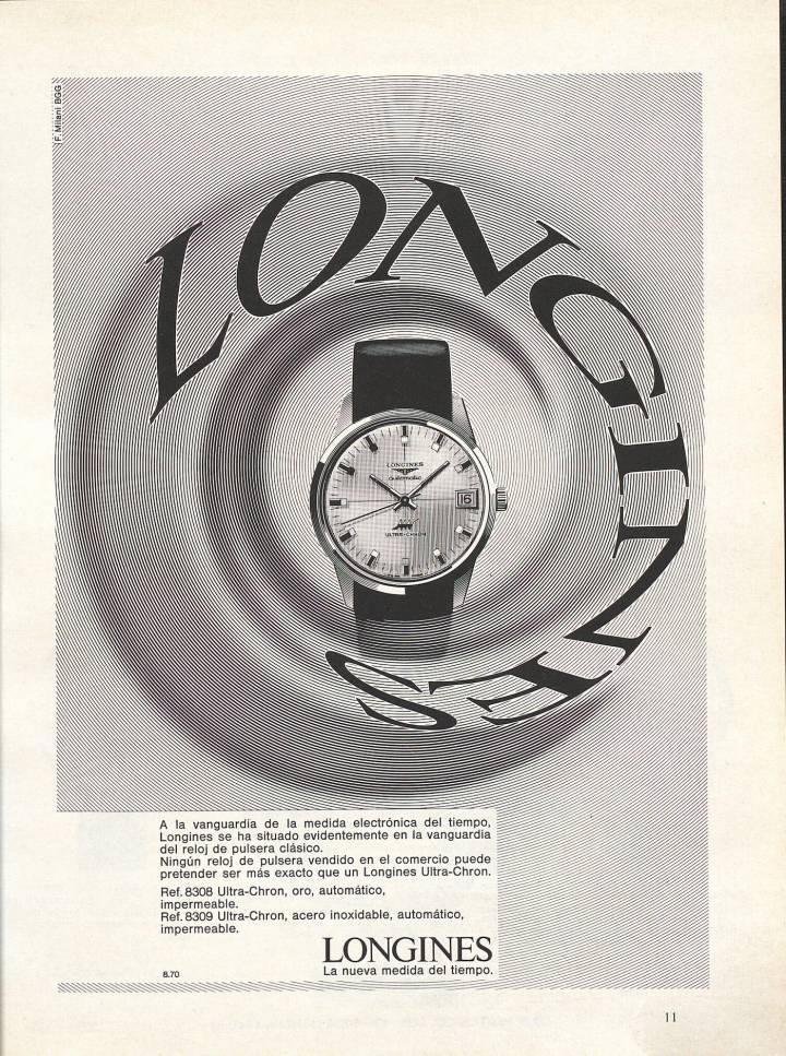 Equipado con el nuevo Calibre L430 de alta frecuencia, el Ultra Chron de 1966 es el primer reloj de pulsera con un movimiento automático que late a 36.000 alternancias por hora. Tiene una reserva de marcha de 42 horas. Se enfrenta al Accutron de Bulova, con la misma precisión de 1 minuto al mes.