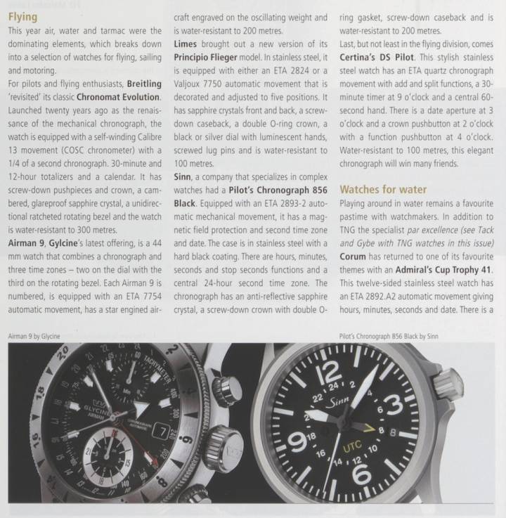 The Pilot's Chronograph 856 Black, en un informe de Europa Star sobre relojes instrumento.