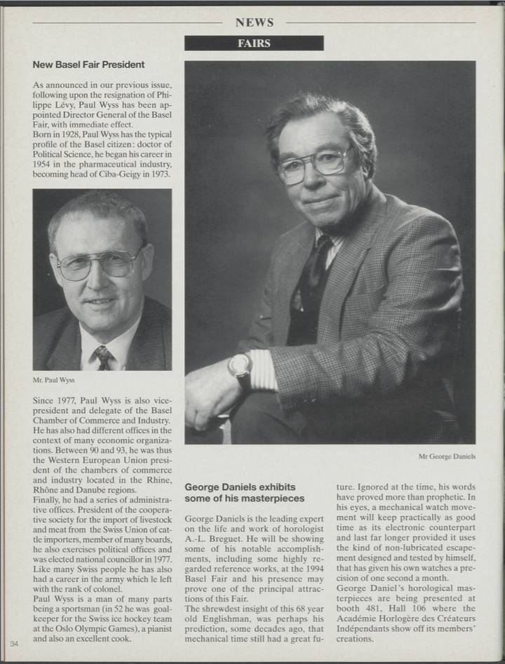 Un artículo acerca de George Daniels en Europa Star n°203 (1/1994) 