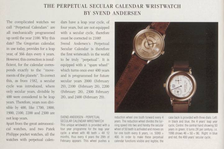 El reloj de pulsera Perpetual Secular Calendar, una especialidad de Svend Andersen