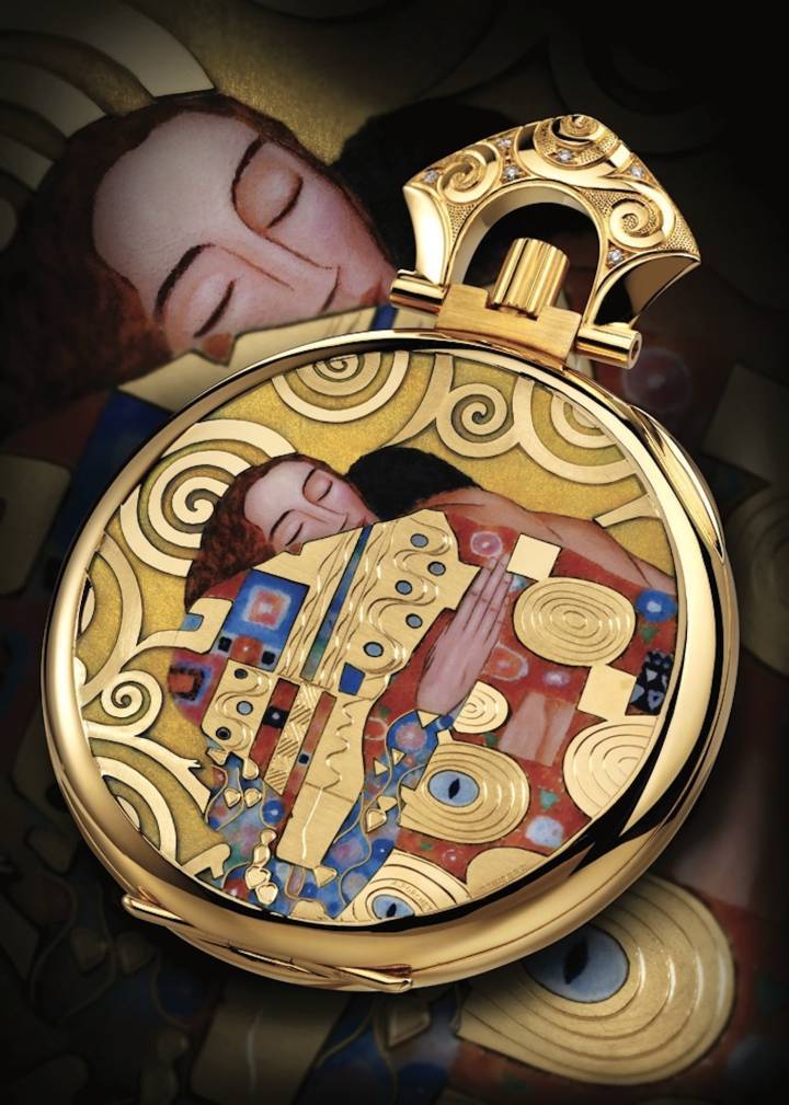  Reloj de bolsillo Patek Philippe con esmalte de Anita Porchet. Interpretación de El beso del pintor austriaco Gustav Klimt (1862-1918).