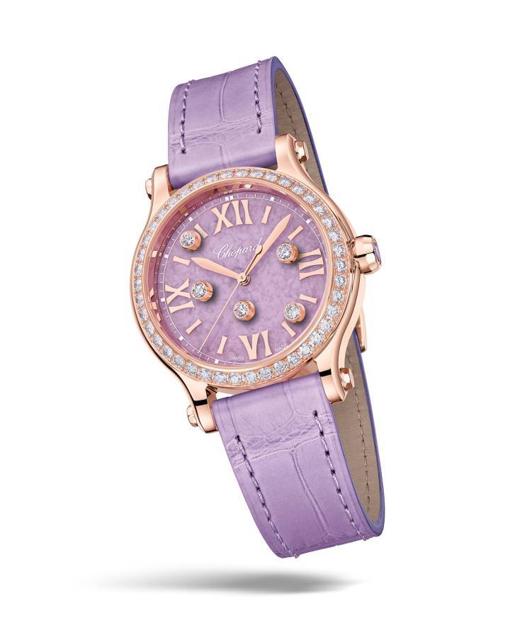 Nueva edición limitada de 33 mm del Happy Sport con esfera de lepidolita en tonos lila