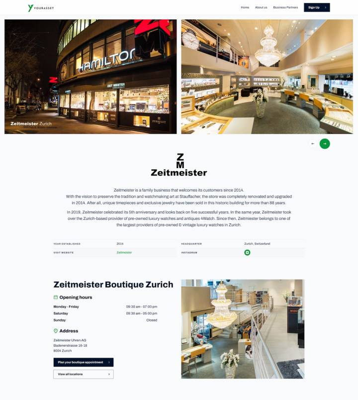 Boutique digital de Zeitmeister en la plataforma Yourasset