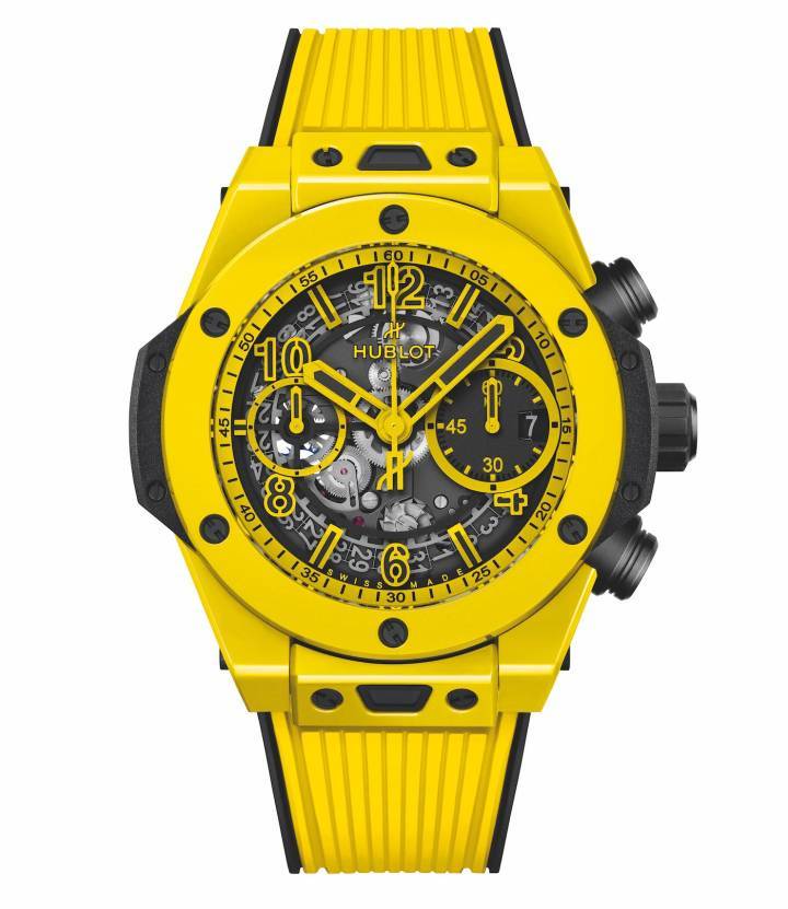 Después del rojo en 2018, su primera cerámica de colores brillantes, Hublot extiende su paleta al amarillo brillante en el Big Bang Unico Yellow Magic.