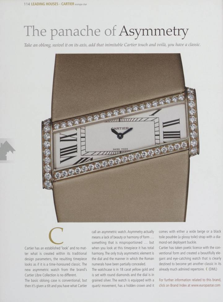 Cartier es particularmente conocida por sus llamados relojes con forma. Este es un modelo de la colección Cartier Libre.