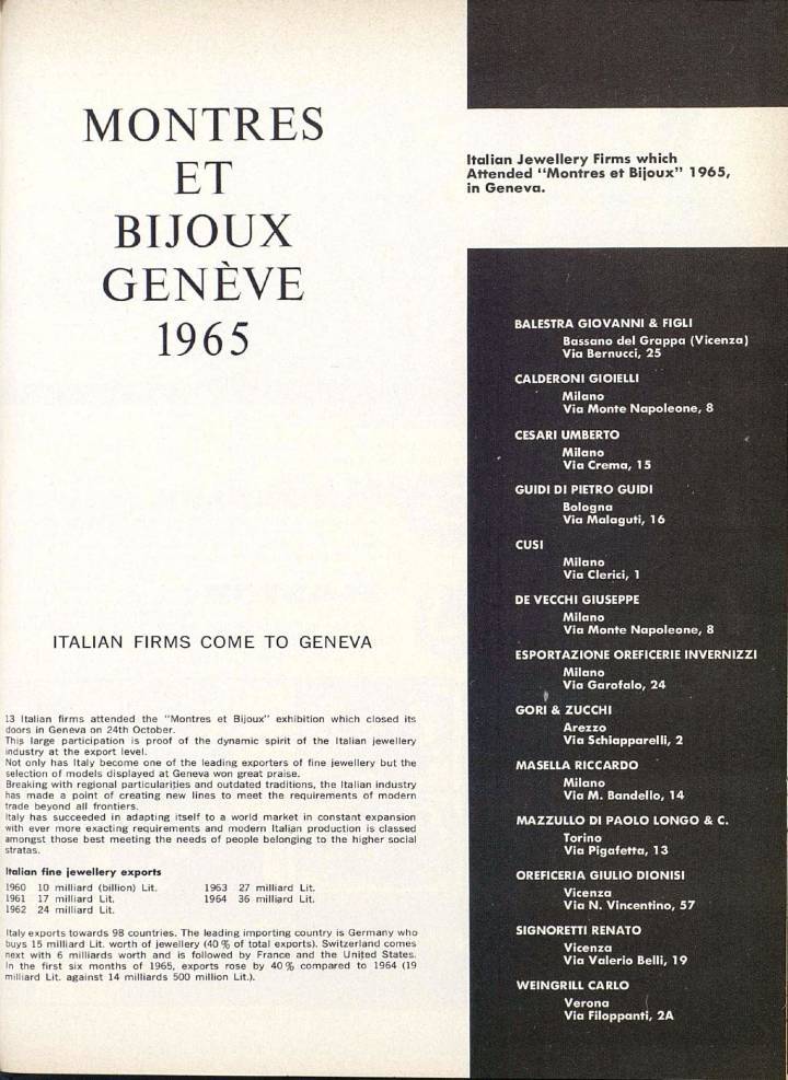 En 1965, la exposición de Ginebra dio la bienvenida a algunas empresas Italianas, todas ellas joyerías. En ese momento, Panerai todavía era una marca reservada para los militares.
