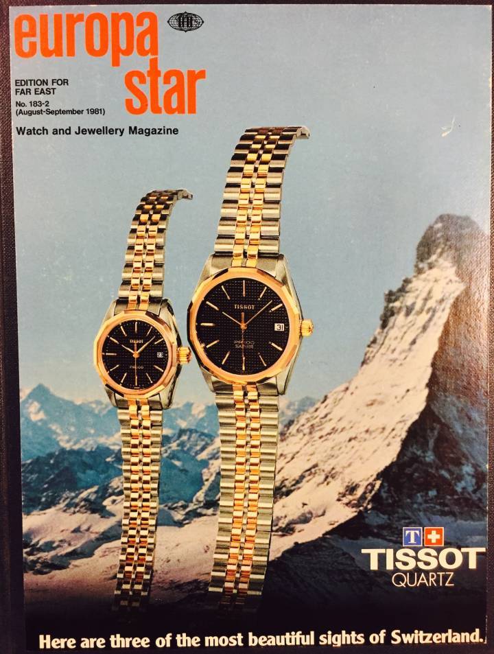 Tissot en la portada de Europa Star en 1981, una era de dominación del cuarzo