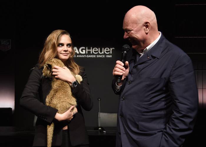 Cara Delevingne y Jean-Claude Biver, CEO de TAG Heuer