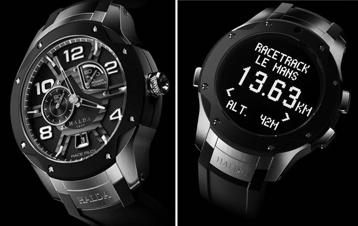 Izquierda: El Halda Race Pilot Watch - Derecha: Race Pilot Watch con el Módulo Digital