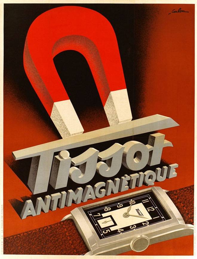 Campaña publicitaria de Tissot Antimagnetic, años 30. Colección del Museo Tissot.