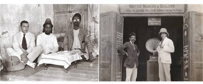 Con sacerdotes zoroastrianos: el faquir Suizo bien acompañado, Bombay, 1920.