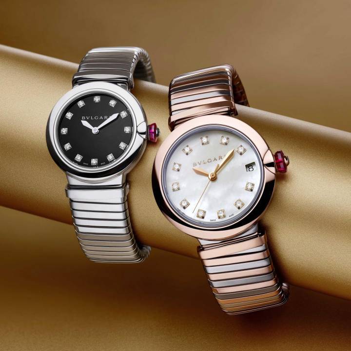 Lucea Tubogas en acero inoxidable, oro rosa y diamantes