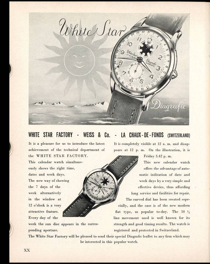 La marca White Star y su modelo Diagrafic en una edición de 1952 de Europa Star.