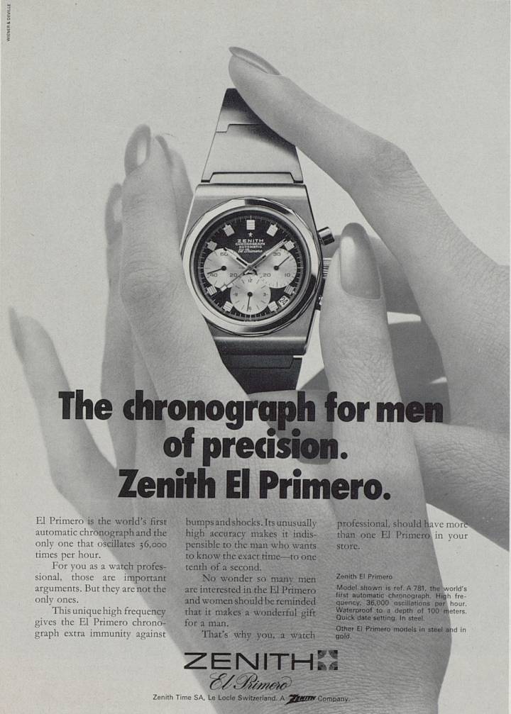 El nuevo Zenith El Primero mostrado en 1972 en Europa Star.